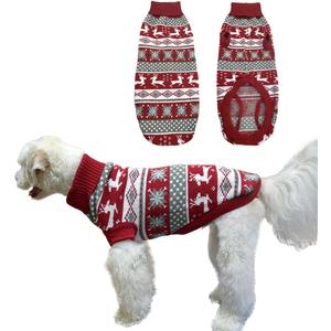 Vehomy Dog Christmas Sweater Xmas Pet Winter Knitwear Clothes Classic Warm Turtleneck Sweater Reindeer Snowflake Argyle Sweater Outfit for Medium Large Dogs M