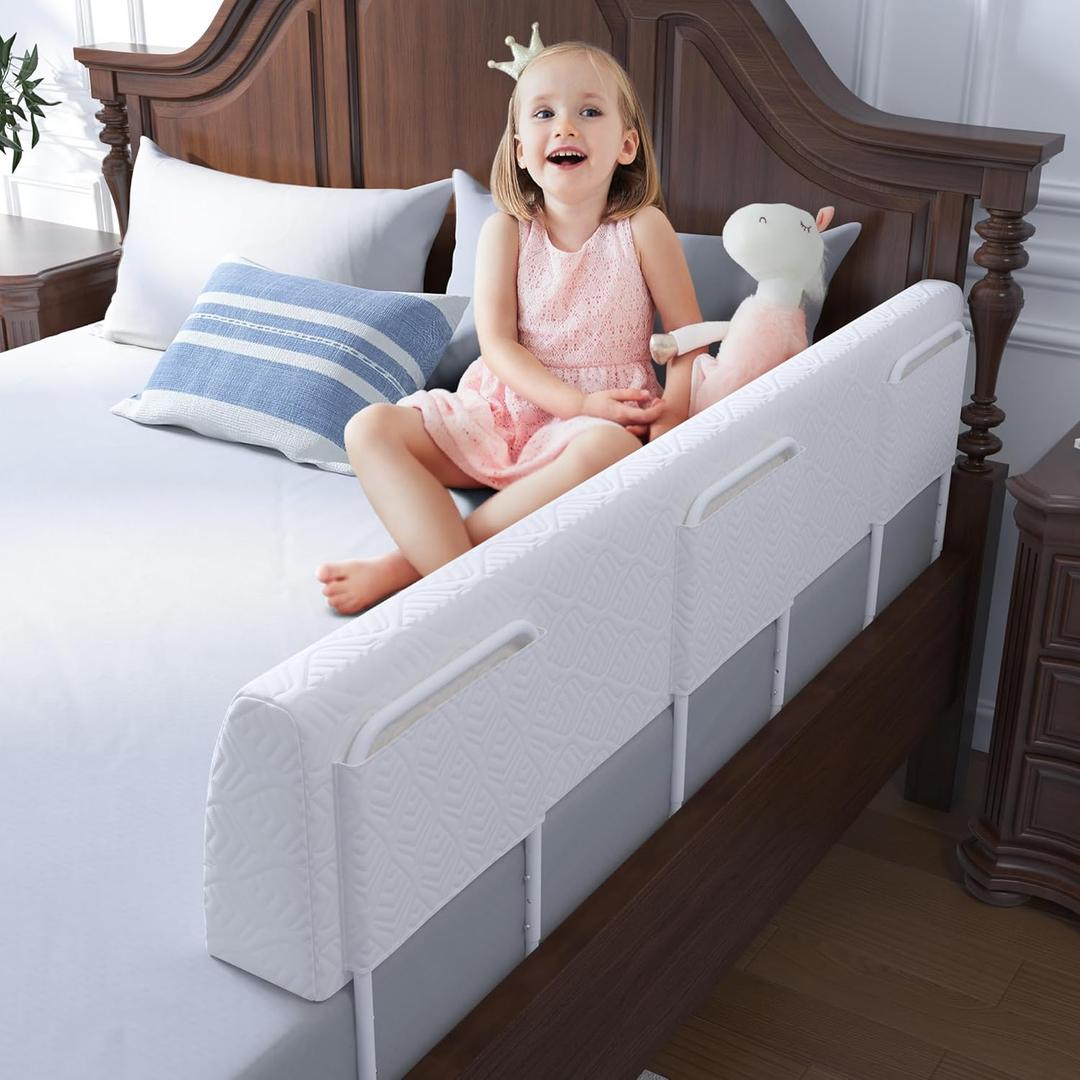 Bed Bumper for Toddlers, Foam Bed Rail for Toddlers, Toddler Bed Rail Bumper, Soft Safety Bed Guard Rail for Kids, Bed Side Rail for Twin, Full, Queen & King Beds (White, 51", 3-Bracket)
