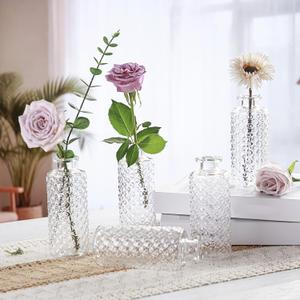 Honeydak Set of 24 Plastic Mini Bud Vases, Vintage Clear Decorative Vases Bulk for Table Centerpieces, Wedding Reception, Baby Shower, Home Decor, Housewarming Gift(Micro-Diamond)