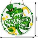 Happy St Patricks Day Door Decor, Green Shamrock Clover Farmhouse Wood Door Hanger, Spring Rustic Wooden Wreath Pediment Plaque Spring Farmhouse Wooden Wreath Indoor Wall Hanging Decoration