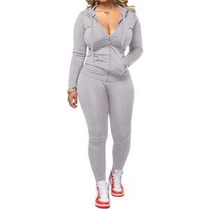 AUXDIO Women 2 Piece Outfits Casual Workout Sets Bodycon Tracksuit Zip Up Long Sleeve Hoodle Jacket Jogger Pants Set (Gray, M)