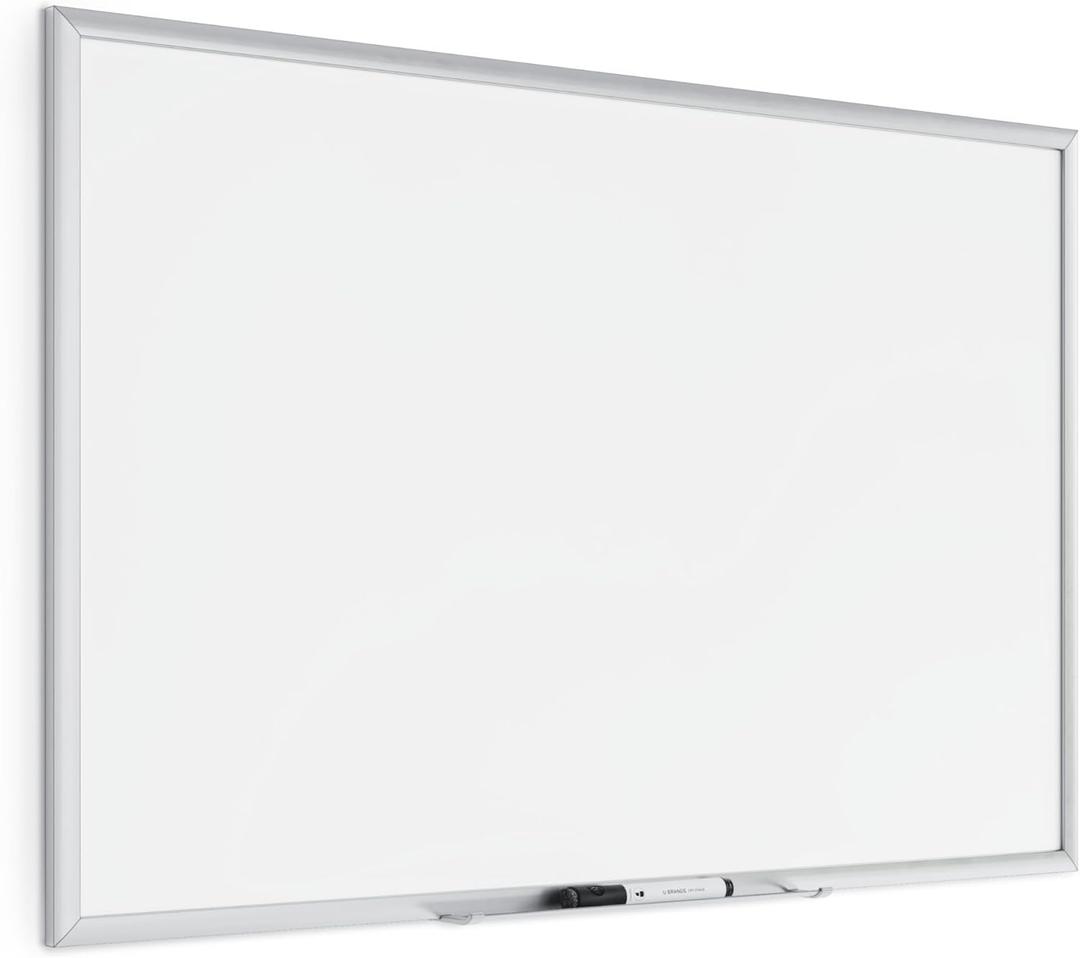 U Brands Magnetic Dry Erase Board White Board Value Set, 36" x 24" Inches, Silver Aluminum Frame Includes Marker and Magnet