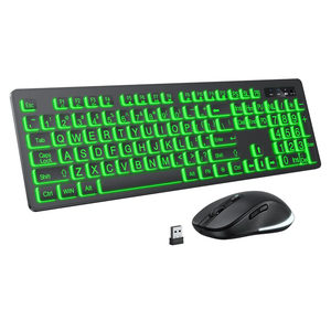 Large Print Wireless Keyboard and Mouse - 7 Color Backlit, Oversize Letters, Rechargeable, Compatible with PC, Windows, Gaming
