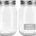 HOXHA 2 Pack Glass Regular Mouth Mason Jars, 16 oz Clear Glass Jars with Lids for Sealing, Canning Jars for Food Storage, Overnight Oats, Dry Food, Snacks, Candies, Jam, Honey