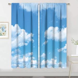 MESHELLY Cloud Curtains 42W X 63H Inch Rod Pocket Kids Curtains Baby Light Blue White Sky Bedroom Decor Boys Girls Nursery Playroom Curtains Natural Landscape Scenery Classroom Window Drapes 2 Panel