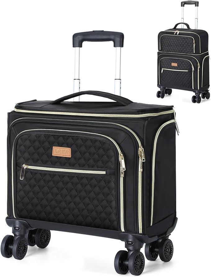 Lekespring Softside Expandable Luggage with 4 Spinner Wheels, 20 Inch Lightweight Suitcase for Men and Women, Black