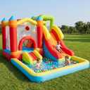 Bounce House with Ball Pit,7-in-1 Inflatable Bouncy Castle with Blower,Climbing Wall,Slide and Basketball Hoop for Backyard,Jump House Playground for Kids Toddlers Ages 3-10 Indoor Outdoor Use