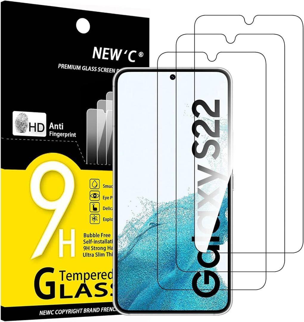 NEW'C 3 Pack Designed for Samsung Galaxy S22 5G, Screen Protector Tempered Glass, Case Friendly Anti Scratch Bubble Free Ultra Resistant (Transparent)