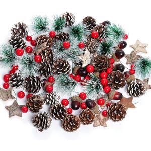 cnomg 108pcs Artificial Pine Cones Pine Branch Set, Fake Natural Pinecones Acorns Red Berries Christmas Decor Ornaments for Home Winter Decorations (108, Multicolor)
