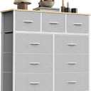 Sweetcrispy 9 Drawer Fabric Dresser Storage Tower with Wood Top and Steel Frame, Organizer Chest with Easy Pull Handles for Bedroom, Closet, Hallway,Light Gray, 11.8"D x 39.6"W x 39.8"H