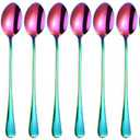 Hoshen 7.6 Inch Stainless Steel Ice Spoon, Mixing Spoon, Long-Handled Dessert Coffee Spoon, Ice Cream Spoon, Cocktail Mixing SpoonPack of 8Colorful