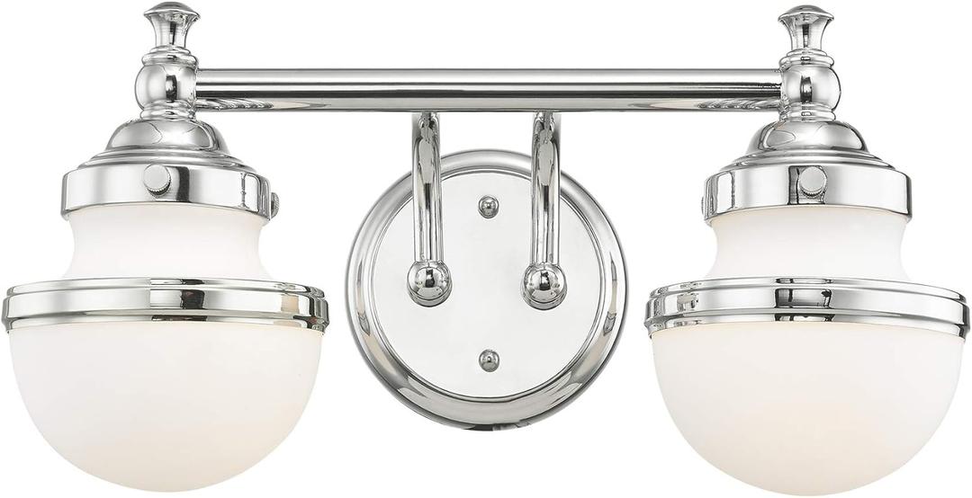 Livex Lighting 5712-05 Transitional Two Light Bath Vanity from Oldwick Collection Finish, Polished Chrome 15 x 7.25 x 8.25
