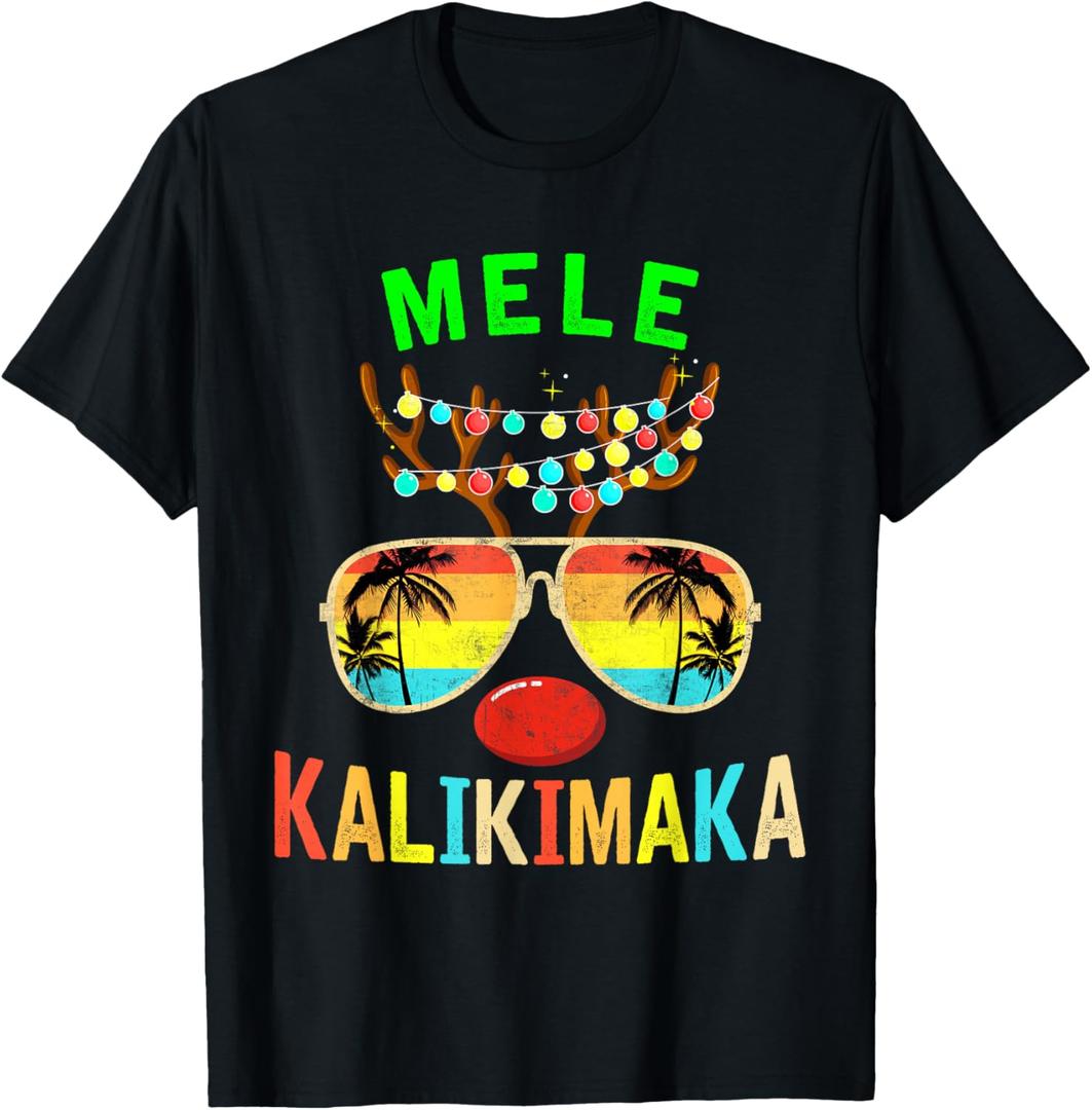 Mele Kalikimaka Hawaii Christmas Santa Beach T-Shirt M