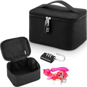 Shinylin Discreet Lockable Personal Item Storage Bag, Privacy Organizer Case with Zipper Lid & Lock, 9.7 x 6.5 x 5.3 Inches, Valentines Day Gift for Couples(Black)