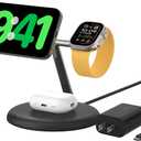 Belkin MagSafe-Compatible 3-in-1 Wireless Charger Stand 15W - Qi2-Certified Wireless Charging Station, Fast Charging of iPhone 16, AirPods, & Apple Watch - 36W Included - Black