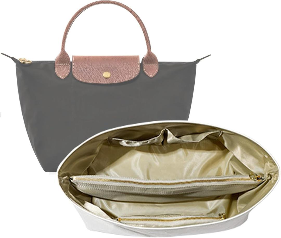 Lckaey Purse Organizer Insert for Longchamp Le Pliage Handbag Ultra-light Dupont Paper tote bag Inserts Y099Khaki-Large