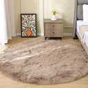 ORINOVA Beige Round Rugs 6ft Fuzzy Faux Sheepskin Washable Fluffy Fur Area Rugs for Bedroom Large Circle Nursery Living Room Shag Rug