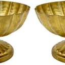 2 Pcs Gold Vases for Centerpieces, Vintage Compote Bowl Vases for Wedding Centerpieces, Small Gold Metal Pedestal Urn Vase for Party Event Home Office Decor (2)