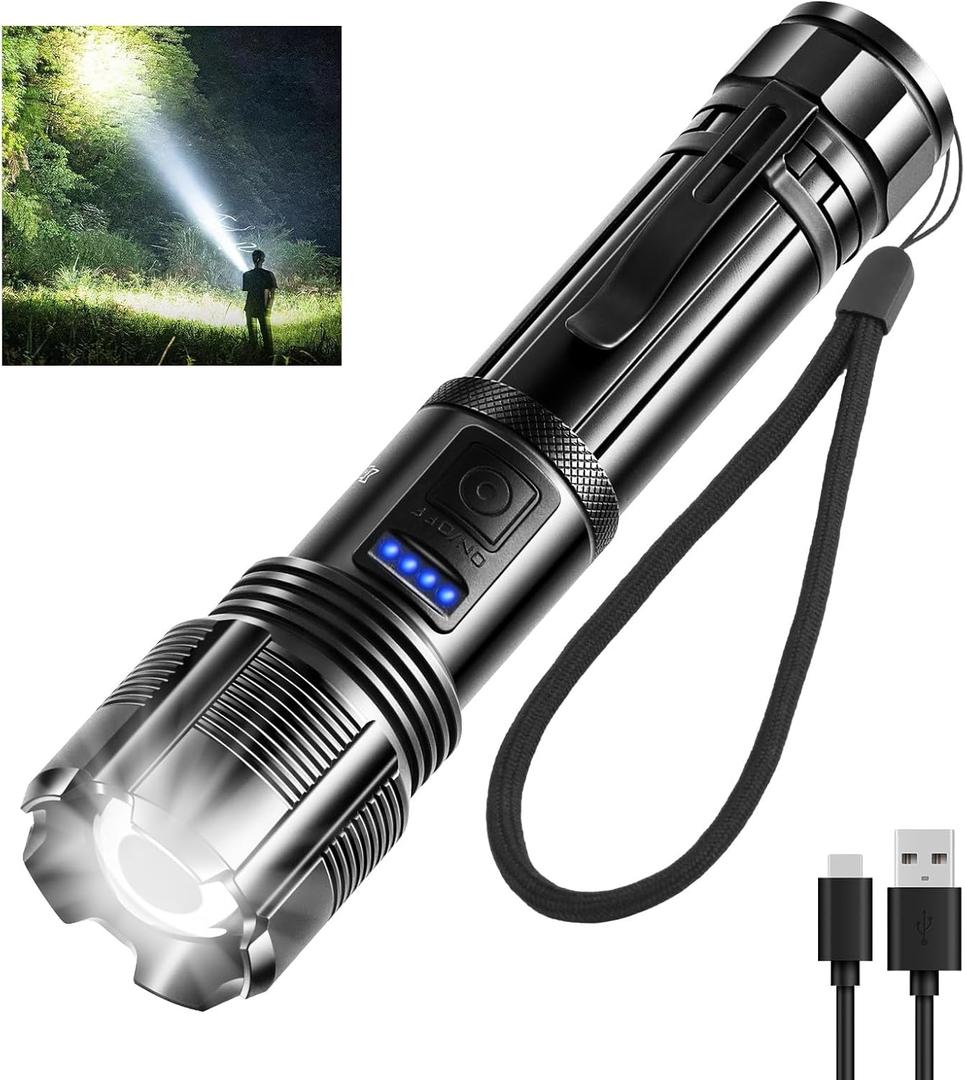 Rechargeable Tactical Flashlight: Ultra Bright High-Lumen LED Beam with USB-C Charging, Heavy Duty Mid-Size Torch for Home Power Outage, Car Emergency & Outdoor Adventure