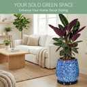 10.3 Inch Ceramic Glaze Plant Pot with Saucer, Flower Pots with Drainage Hole Mesh Net (Blue)