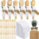 Funnymoom 24 Set Bridal Shower Party Favors Kitchen Utensils Set Bamboo Wooden Spoons for Cooking Artificial Eucalyptus Stems Waffle Towel and Thank You Tags for Guests Prizes Wedding Baby Shower