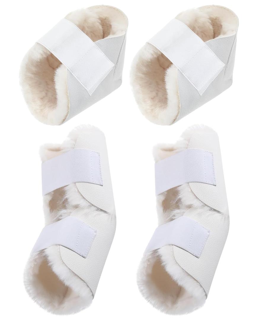 TrelaCo 4 Pcs Heel and Elbow Protector Medium Sheepskin Heel Arm Cushions Pads Adjustable Elbow Protectors for Elderly Pressure Sore Bed Ulcers Pain Relief