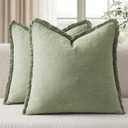 EMEMA Linen Fringe Throw Pillow Covers Set of 2 Boho Farmhouse Accent Decorative Pillowcase with Tassels for Couch Sofa Bed Living Room Home Decor 24x24 Inch,Sage Green