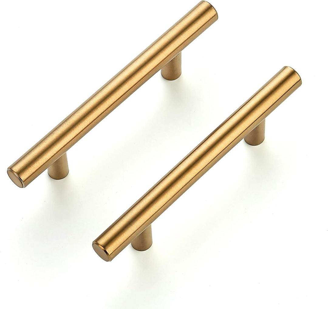 Ravinte 6 Pack 5 Inch Cabinet Pulls Brushed Brass Stainless Steel Kitchen Drawer Pulls Cabinet Handles 5Length, 3 Hole Center