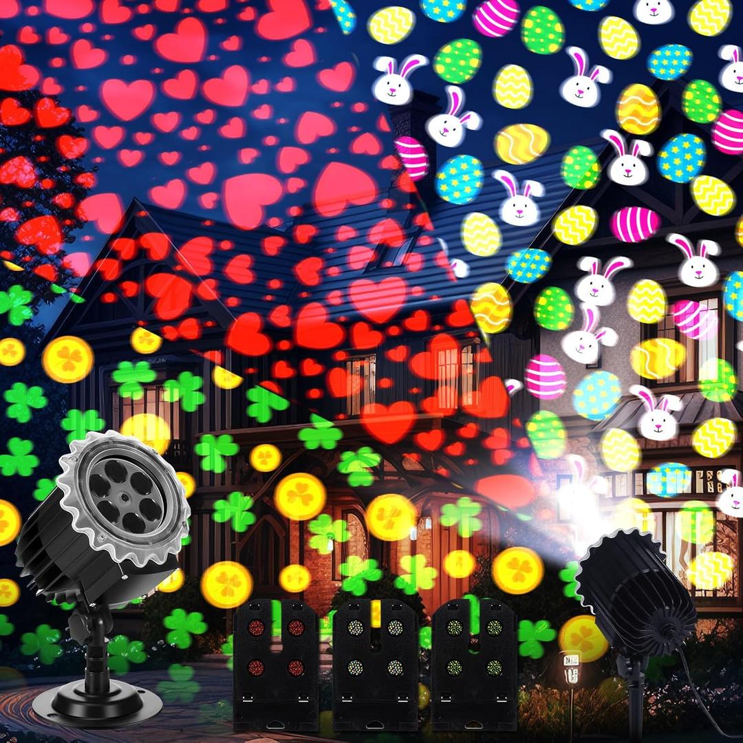 Easter Projector Light with 3 Film Slides Holiday LED Projector Lights for St. Patrick's Day Outdoor Waterproof Landscape Decorative Lighting Irish Easter Party Decor