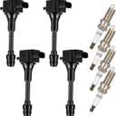OCPTY Ignition Coil Pack and Spark Plugs Fits 2002-2006 for Nissan Altima 2.5L/L4,2002-2006 for Nissan Sentra 2.5L/L4#UF350 Set of 4 Ignition Coils with 4 Iridium Spark Plugs 3-Pins