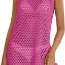 ATOG Swimsuit Coverup for Women 2025 Summer Sleeveless Bathing Suit Dress Crochet Beach Outfits Knit Swimwear(Rose, M) 