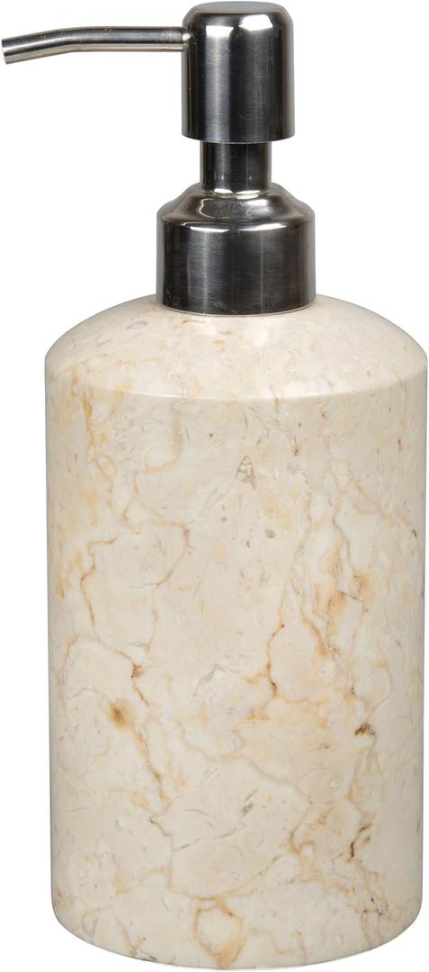 Luxury Hand-Carved Natural Marble Soap & Lotion Dispenser  Heavy-Duty Java Stone with Stainless Steel Pump, Chemical-Free & Elegant for Bathroom, Kitchen & Vanity (Beige, 7.9 H)