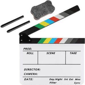 Zacro Acrylic Film Clapboard -12 x 10in Plastic Film Clapboard Cut Action Scene Clapper Board with a Magnetic Blackboard Eraser and Two Custom Pens