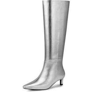 Women's Knee High Boots: 1.96 Inch Kitten Heel Pointed Toe Boot - Wide Calf Tall Boots for Women, 2025 Sexy Fashion Trendy Heel Boot for Work, Night out, Party (8)