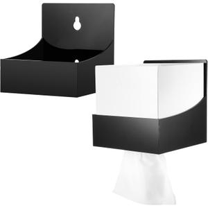 Geelin 2 Pcs Tissue Box Holder Wall Mount Acrylic Dispenses Tissue Box Shelf Gloves Wipes Paper Napkins Organizer Upward or Downward for Kitchen Bathroom Office Rv (Black)