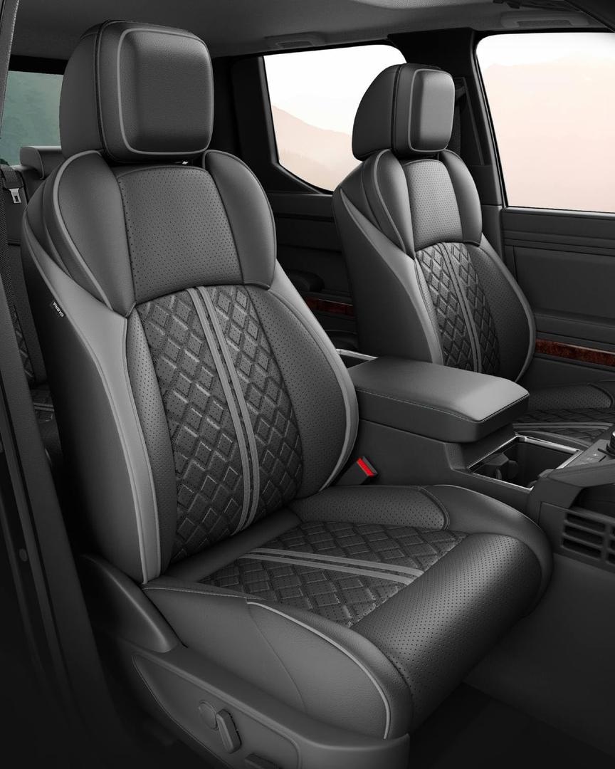 Custom Seat Covers for Tacoma 4th Gen 2024 2025 2026 Double Cab SR5/TRD Sport/TRD Off-Road/SR Full Set with Console Covers, Waterproof Leather Back and Front Seat Protectors Black Grey