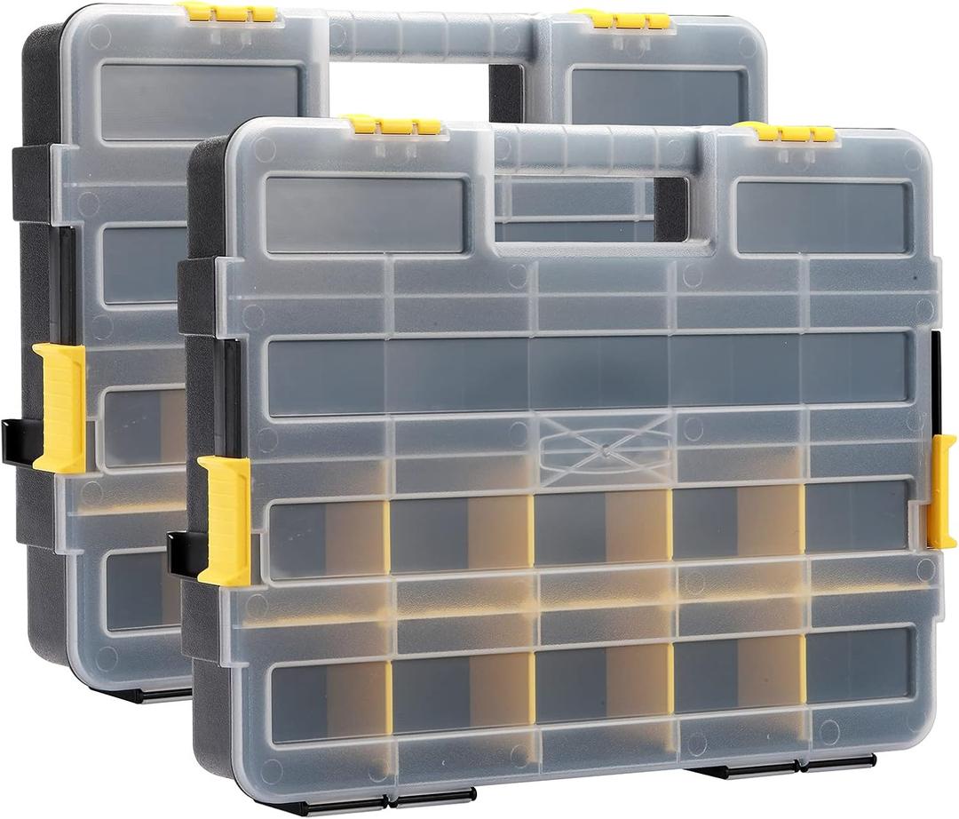 MIXPOWER 2 Pieces 34-Compartment Toolbox Organizer sets, 20 Removable Dividers, Black/Yellow, 2 Pieces Set, Excellent for Screws, Nuts, Small Parts