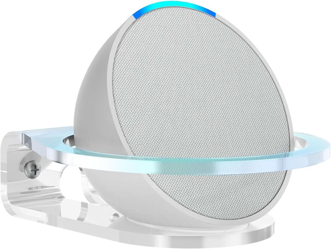 PlusAcc Wall Mount for Pop - Sturdy Clear Stand Shelf for Pop & Dot 5 & Homepod Mini, Space Saving Wall Holder Bracket, Built-in Cable Management