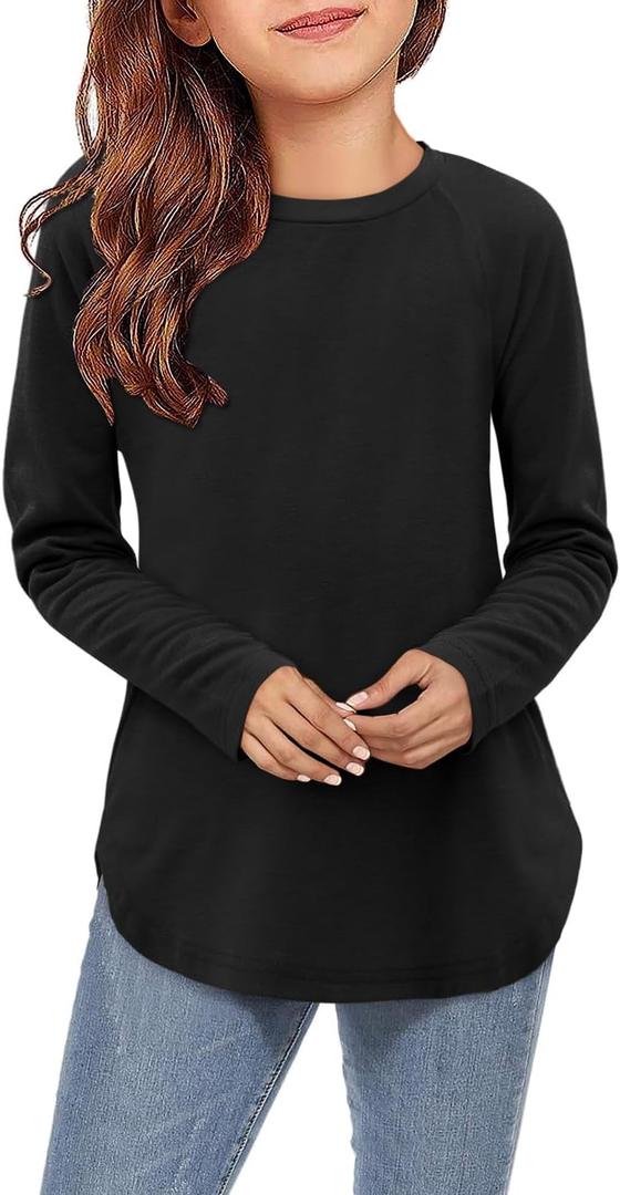 storeofbaby Girls Casual Long Sleeve Shirts Round Neck Tops Loose Fit Tunic Blouses, Size XXL