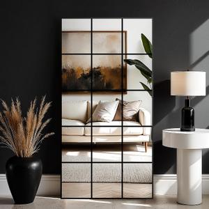 Window Mirrors for Wall Decor, Large Wall Mirrors Decorative Window Pane 28 x 55, Rectangular Metal Framed Wall Mounted Mirrors for Bedroom, Living Room, Dining Room, Entryway, Bathroom