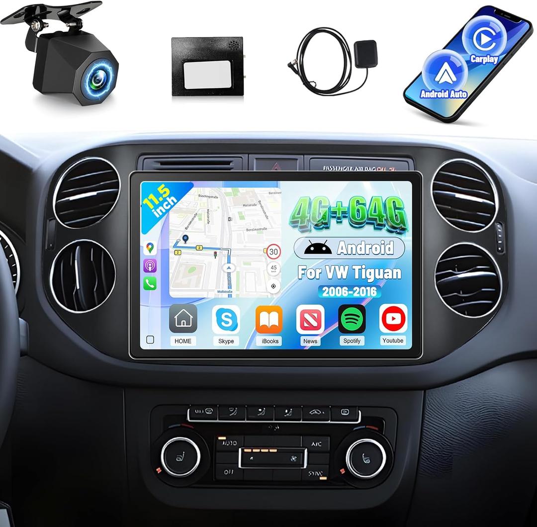 [4+64G] 11.5 inch Large Touch Screen for VW Tiguan 2006-2016: NHOPEEW 2000 * 1200P IPS Incell Touchscreen Tiguan Android Stereo - Carplay, Android Auto, 5G/WiFi, GPS, Custom Homepage + Backup Camera