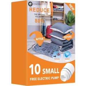 10 Small Vacuum Storage Bags with Electric Pump,Plastic Packaging Bags, Space Saver Bag for Clothes, Mattress, Blanket, Duvets, Pillows, Comforters, Travel