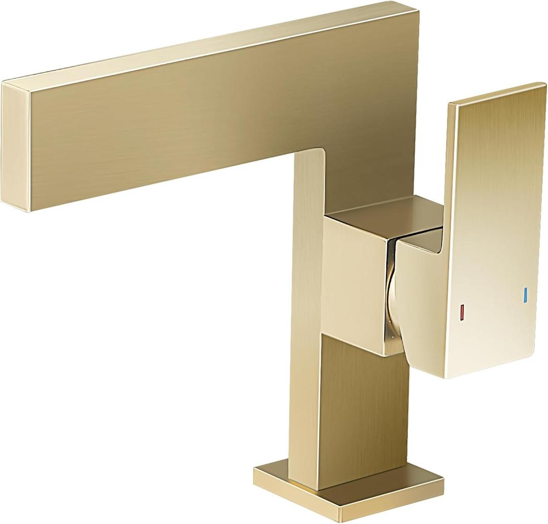 Brushed Gold Bathroom Sink Faucet Ultra Thin Design, Single Handle Vanity Faucet for Bathroom Sink,1 Hole Lavatory Basin Faucets Solid Brass(Brushed Gold)