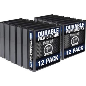 Samsill 12 Pack Durable 1.5 Inch 3 Ring Binders, Round Ring, Clear View Cover for Presentations, Black