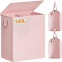 Chrislley Double Laundry Hamper with Lid, 140L Laundry Basket 2 Section