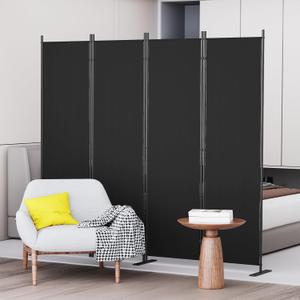 C-Hopetree 4 Panels Room Divider, 6 Ft Tall Indoor Folding Privacy Screen, Portable Partition Separator, Freestanding Separation Temporary Wall for Office, Bedroom, 80" W X 71" H, Black
