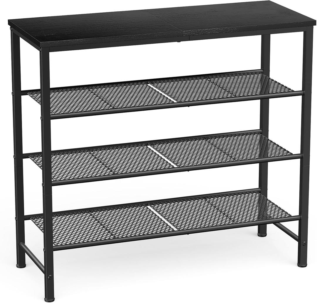 Kitsure Shoe Rack - 4-Tier Shoe Organizer with Wooden Top & Leveling Feet, Easy-Assembly, Rust-Resistant Metal Shoe Shelf for Closet, Entryway, Bedroom, 29.5" x 11.4" x 24.8", Black