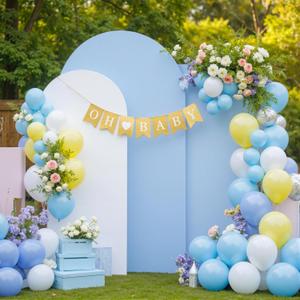 White and Blue Arch Cover 3 Set-8FT, 7.2FT, 6.6FT Arch Backdrop Cover Spandex Fitted 2-Color Fabric Stand Covers for Baby Shower Boy Birthday Party Graduation Banquet Photo Background Decorations