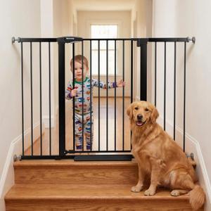 Mumeasy 36" Extra Tall Baby Gate for Stairs, 29.7-54.2" Wide Dog Gate for Doorways, Walk Thru Pet Safety Gate for Indoor, Pressure Mounted with Auto Close, Easy Install No Drill for Toddlers, Black