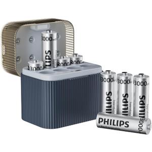 Philips Rechargeable Lithium AA Batteries with Fast Charger 8 Pack 1.5V 3000mWh High Capacity AA Batteries Constant Output Li-ion Double a Batteries Cycle Times up to 1200x